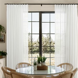 TWOPAGES Sheer Curtains 96 inches Long 2 Panels Set Linen Textured Voile Window Curtains with Linen Spots for Living Room Neutral Pinch Pleated Window Treatment, Natural, 72Wx96L