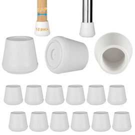 3/4" Chair Leg Tips Caps, Non-Slip Rubber Leg Tips, Stool Leg Protectors Cap, Folding Metal Chair Leg Tip Replacement, Chair Leg Floor Protectors Round White, 12 Pack