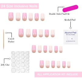 Press On Nails Medium Square OFDNE White & Pink Fake Nails With Glitter Designs False Nails Glossy Glue On Nails Acrylic Nails Stick On Nails For Women Girls 24 Pcs
