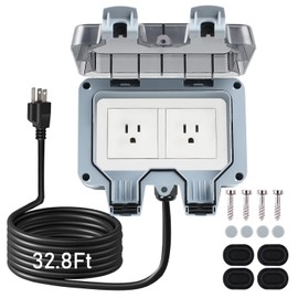 ZUYIYI Outdoor Power Outlet Box with 32.8Ft Extension Cord, NEMA 5-15R, STW 14 AWG, Weatherproof Waterproof IP66 Electrical Outlet Extender, Exterior Wall Power Socket w/Cover for Garden