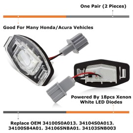 iJDMTOY Super Bright Xenon White 18-SMD Full LED License Plate Light Kit Compatible With Acura MDX RL TL TSX ILX Honda Civic Accord Odyssey