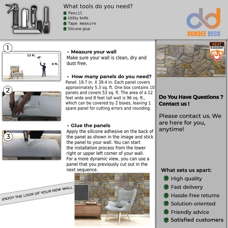 Dundee Deco 3D Wall Panels - Cladding Grey Gold Stone