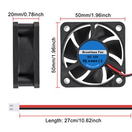 AITRIP 4-Pack 50mm x 50mm x 20mm 5020 12V Ball Bearing Brushless DC Fan 2 Pin for 3D Printer CPU Cooler DIY Cooling Ventilation Projects