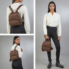 STILORD 'Sue' Leather Backpack for Women - Small Elegant Ladies Backpack - Mini Daypack for City, Travel and Leisure - Anti-Theft Genuine Leather Rucksack Bag Woman, Colour:zamora - brown