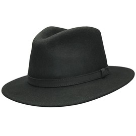Quality Hand Made Fedora Trilby Hat with Leather Type Band 100% Wool (Small(55cm), Black)