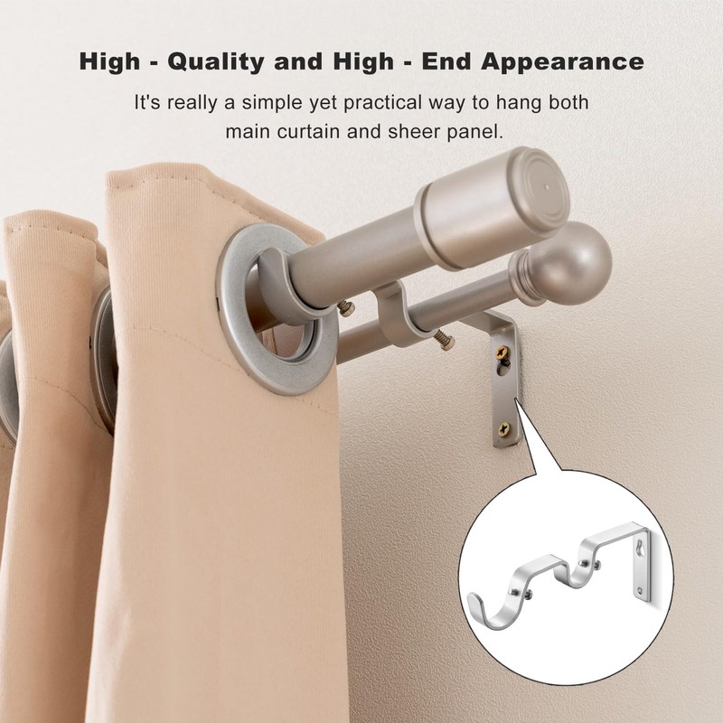 Double Curtain Rod Brackets - 2 Pack, Heavy Duty Double