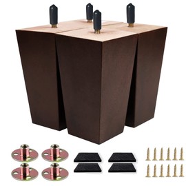 Txcucc Sofa Legs Square Bed Feet 5 inch Wood Replacement Leg for Furniture Set of 4, Dark Brown…