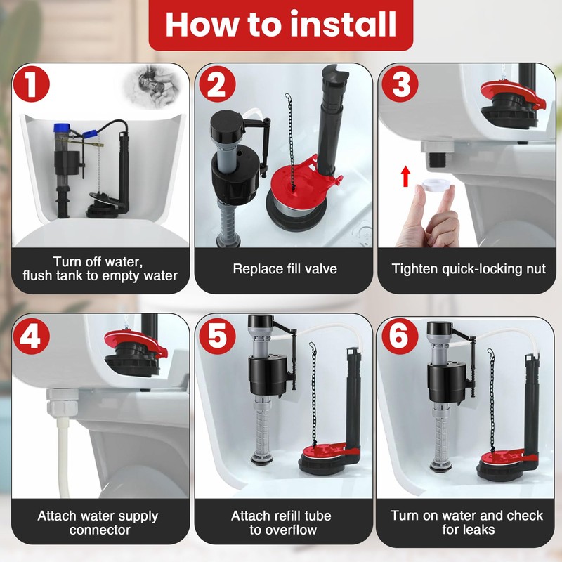 Saillong Universal Toilet Flusher Replacement Kit, Fill Valve, 2-Inch Flapper,