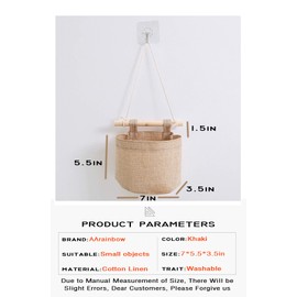 AARAINBOW 1 Pack Mini Cotton Linen Fabric Closet Detachable Foldable Washable Hanging Storage Bag with 3 Pockets Over The Wall Door Organizer for Room Bathroom (Khaki)