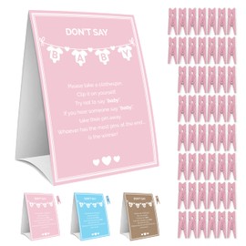 Party Hearty Baby Shower Games for Girl, Don't Say Baby Game,1 Sign and 50 Mini Pink Clothespins, Don't Say Baby Baby Shower Game, Baby Shower Ideas