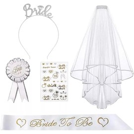 Liahelianx Juego de 5 Piezas de Accesorios Novia Elegantes – Banda, Tiara, Velo Corto, Broches y Pegatinas Decorativas – Ideal para Boda, Despedida de Soltera y Ceremonias