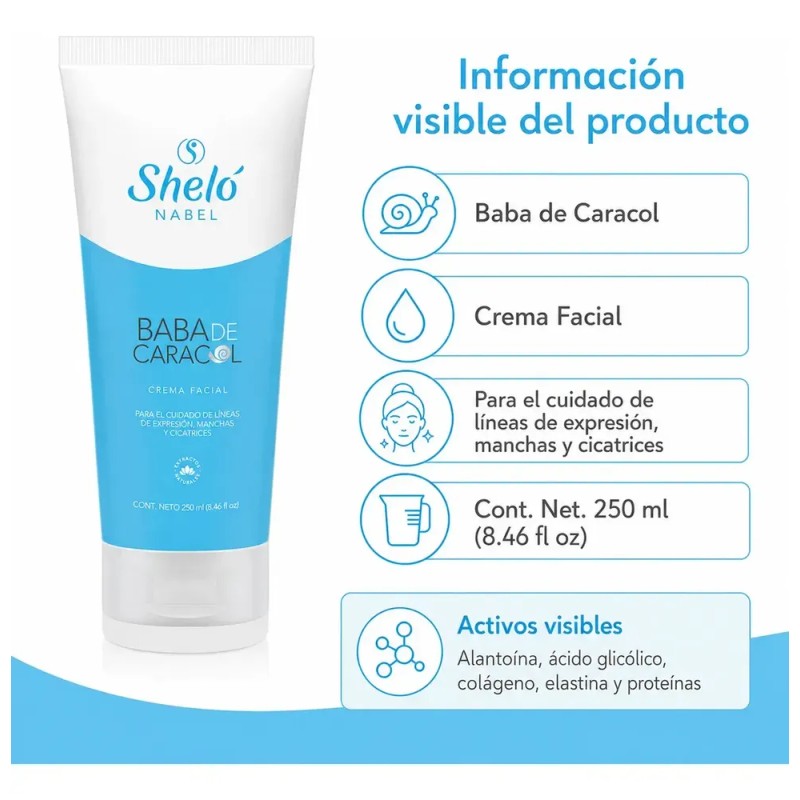 Crema Facial Sheló Nabel Baba de Caracol 250 ml Cuidado