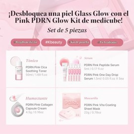 MEDICUBE PDRN Pink Glow Set, Kit Facial Coreano con Tónico, Sérum, Crema de Colágeno, Mascarilla y 5 Ampolletas con PDRN de Salmón, Hidratación y Lumi