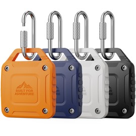 DDJ 4 Pack Holder for AirTag (1st & 2nd Gen), IPX8 Waterproof Case with Screw Lock and Metal Carabiner, Anti-Loss Protective Cover for Keys, Luggage, Backpacks and Pet Collars, Black White Blue Orange