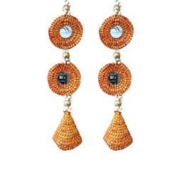 Beautiful lace Hanging with Real Mirror, Flowers & Cone Tassels Set of 2 for Indian Festival, Indian Wedding, Mehendi, Sangeet, Pooja or Diwali Decor (Orange)