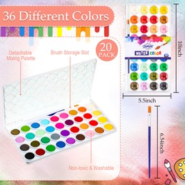 Nuanchu 20 Pack End of The Year Gifts Bulk Watercolor Paint 36 Colors Washable Watercolor Paint Kits Palette and Brushes Portable Water Color Supplies for Adults, Beginners Artists Graduation Gift