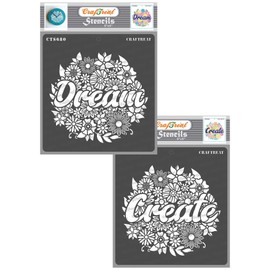 CrafTreat Reusable Dream Stencils for Art Journaling - Floral Dream and Floral Create - 2 Pcs - 6X6 Inch - Create Stencil Mixed Media - Floral Stencils for Painting on Wood Reusable