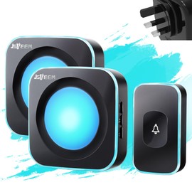 Wireless Doorbell Plug in Door Chimes & Bells 1200 feet Range with Flashing Light 4 Level Volume 36 Chimes Jsieem (1 Button & 2 Receivers Black)