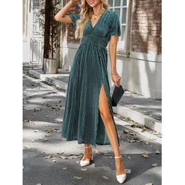 Sissyaki Women's Retro V-Neck Velvet Maxi Dress Wedding Guest Formal Party Long Dresses A#Hazeblue Medium