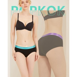 POPKOK Womens Underwear Cotton Hipster Panties With Soft Wide Waistband 6 Pack(Small, Black With Colored Waistband)