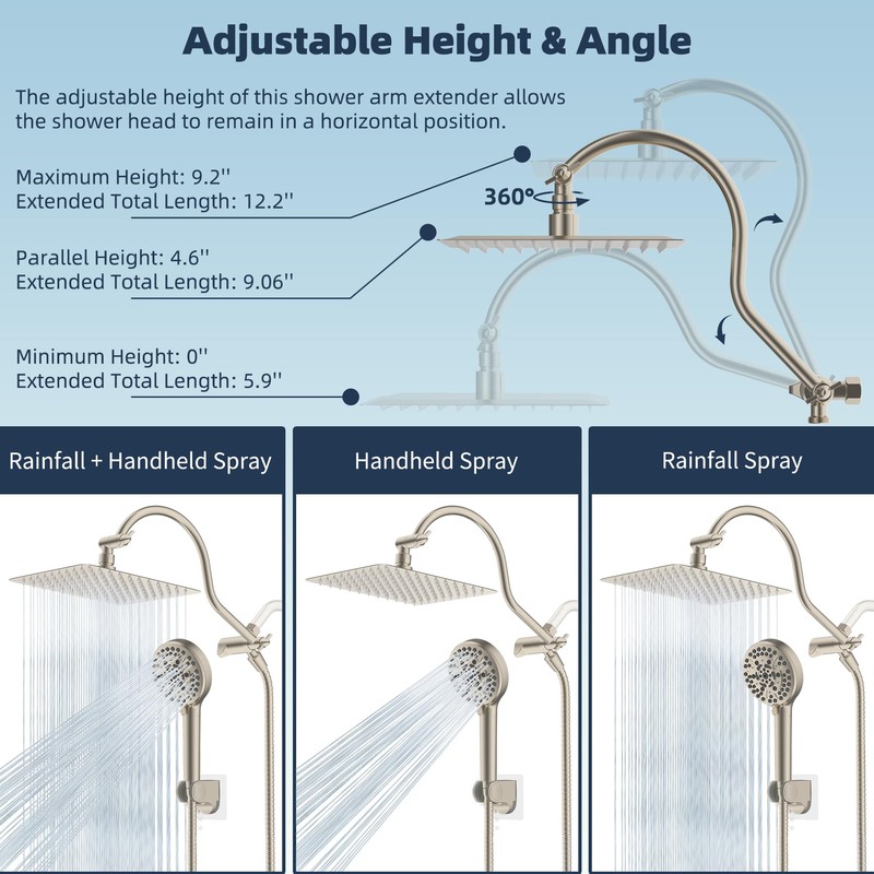 Hibbent All Metal Shower Head, 10'' High Pressure Rainfall Shower