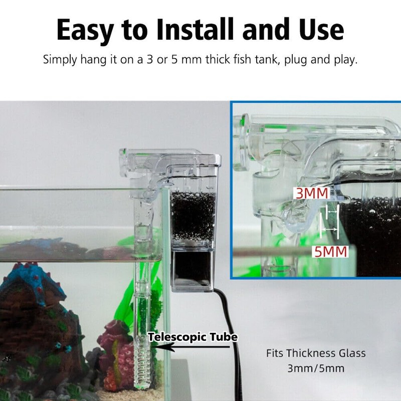 Hanging External Waterfall Filter Mini USB Oxygen Pump Filter Aquarium