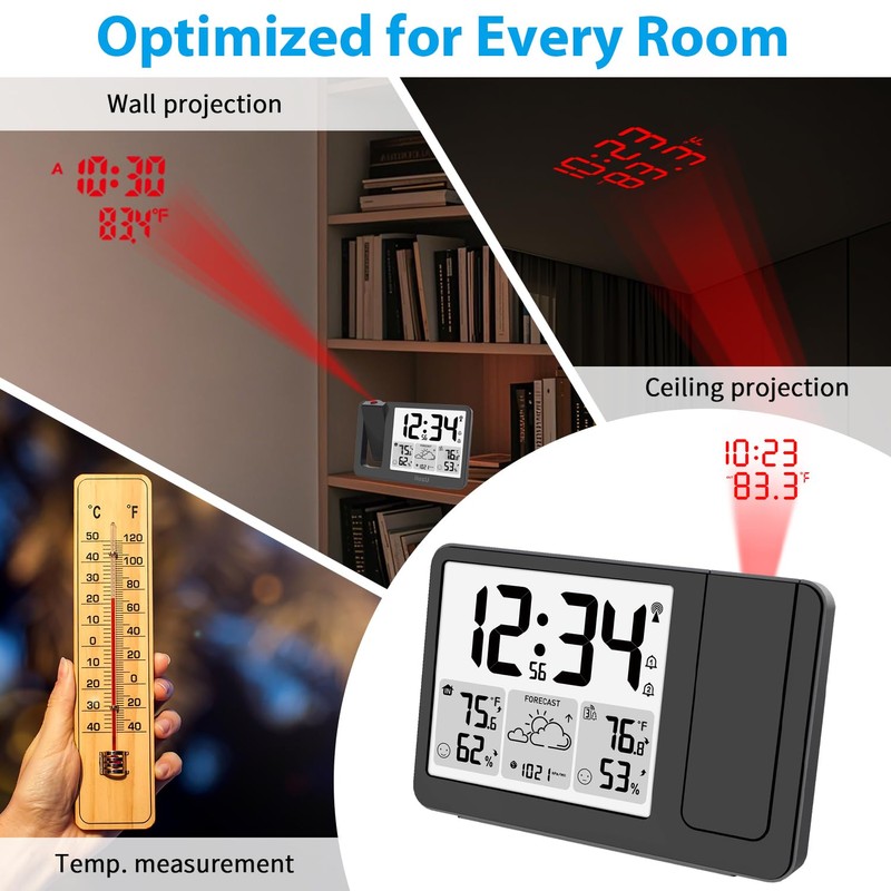 uzoli EM3539E Projection Alarm Clock, WWVB Atomic Projector Clock for