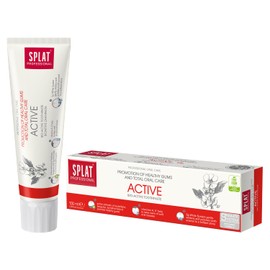 Splat Active Professional Range Toothpaste promotion of healthy gums, Vitamins A,E help soft oral tissue, Sp, White System gently whitens and polishes tooth enamel. 100ml