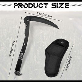 WILLBOND Black Sharp Folding Sickle Garden Tool Portable Safety Grass Hand Sickle Knife with Sheath Wooden Handle 2 Sections for Gardening Farming Lawn Grass Weeds Hand Tools