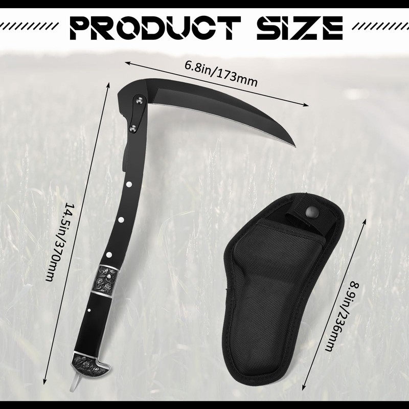 WILLBOND Black Sharp Folding Sickle Garden Tool Portable Safety Grass