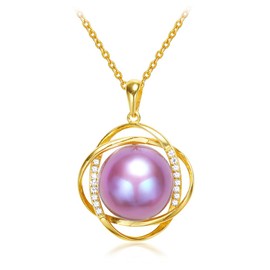XRCXBLSC Fashion 18K Gold Freshwater Cultured Pearl Bridal Engagement Necklace for Women, Freshwater Cultured Pearl Birthstone Traditional Timeless Wedding Pave CZ Pink Pearl Pendant Necklace