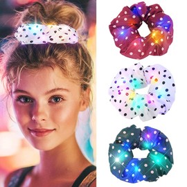 CAKURE Light Up Hair Scrunchies Polka Dots Scrunchie Hair Accessories for Women (Pack of 3)