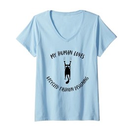 Womens My Human Loves Upcycled Fashion Designing - Cat Parent V-Neck T-Shirt