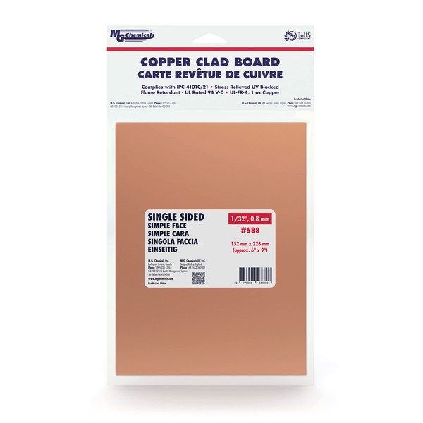 MG Chemicals Copper Clad Board, Single Sided, 9" x 6", 1 oz Copper, 1/32" Thick, FR4
