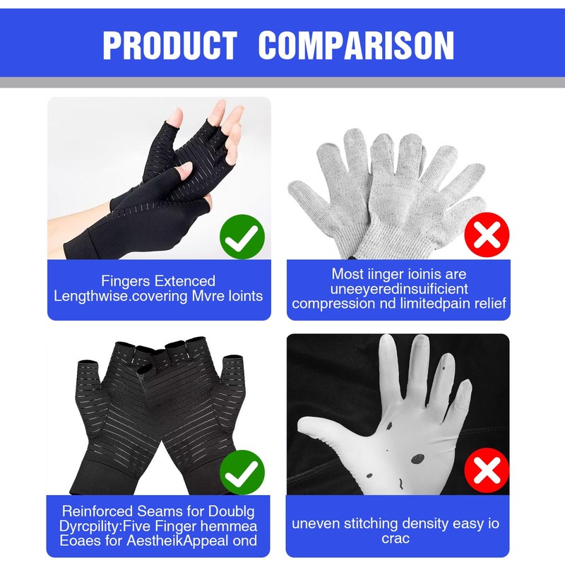 atnayo 2 Pairs Copper Compression Gloves, Women Men Training Half