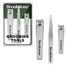 Brookstone Nail Clippers Set - Premium Stainless Steel Nail Clipper and Nail Cutter with Non-Slip Grip, Includes Case and Tweezer, Two Nail Clippers for Precision Grooming (Silver)