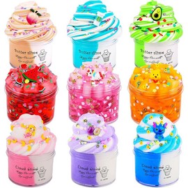 Slime Kit 9 Pack, with 3 Jelly Cube Crunchy Slime and 3 Cloud Slime and 3 Butter Slime, Soft Stretchy Clear Crunchy Slime, for Stress Relief Toy Girls Boys, Party Favors, Birthday Gift