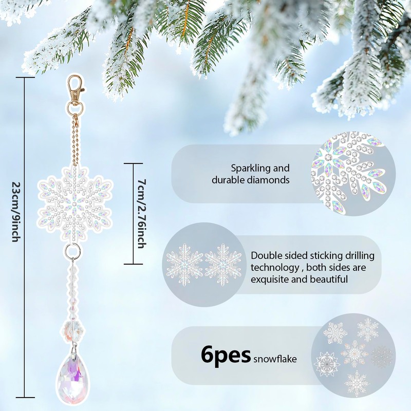 6pcs Winter Snowflake Double Sided Diamond Art Wind Chimes Kits