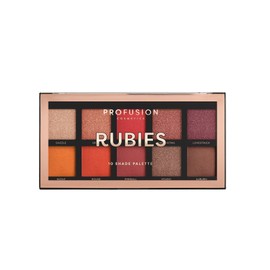 Profusion Cosmetics Rubies Eyeshadow Palette 10 Shades (Blendable Coral and Red to Crimson Colours)