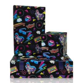 80s 90s Wrapping Paper for Boys Girls Kids Hip-Hop Graffiti Electronic Music Birthday Wrapping Paper 4 Sheets 50x70cm Wrapping Paper for 90s 80s Neon Retro Party