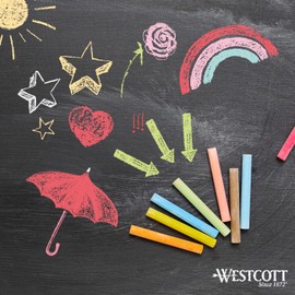 Westcott Chalk 12 Pieces Colourful (Set of 3) | 3 x Pack of 12 Blackboard Chalks with 1.2 cm Diameter in Bright Colours | Low Dust & Easy to Wipe Clean | 8.5 cm Long Chalk Pens | E-744983 00