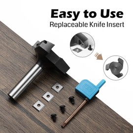 Genmitsu CNC Spoilboard Surfacing Router Bit, 1/2" Shank 2-9/25" Cutting Diameter 3 Wing, CNC Milling Machine Slab Flattening Router Bit, Carbide Insert Router Planer Bit for Woodworking Carving, SS05