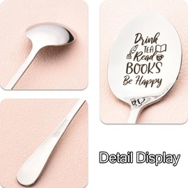 Engraved Tea Spoons Gifts for Tea Lover Christmas Birthday Gifts for Friends Readers Reading Book Lovers Graduation Gifts for Women Men Drink Tea Read Books Spoon Stainless Steel