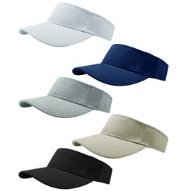 Rbenxia 5 Pieces of Adjustable Sport Visors Sun Visor Hats Cap Visors for Women and Men (Black, White, Gray, Khaki, Navy)