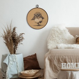 XNXLDYLH Funny Vintage Owl Rustic Round Framed Wall Art Decor for Home, Retro Bird Hanging Wall Decor Decorations, Farmhouse Canvas Prints Wall Art Pictures Paintings, Owl Gifts for Women Men,10x10Inch