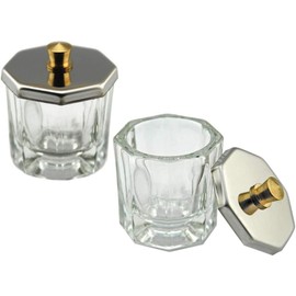 BESPORTBLE Vasos para Manicura en Vidrio, 2 Piezas Octogonales con Tapas, Fáciles de Limpiar, Uso en Salón Profesional y para Uñas Naturales