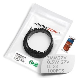 (Pack of 100 Pieces) Chanzon SMD Zener Diode 0.5W 27V ZMM27V ZMM27 LL-34 (SOD-80 MiniMELF / 1206) 0.5 Watt 27 Volt Silicon Glass Zener Diodes