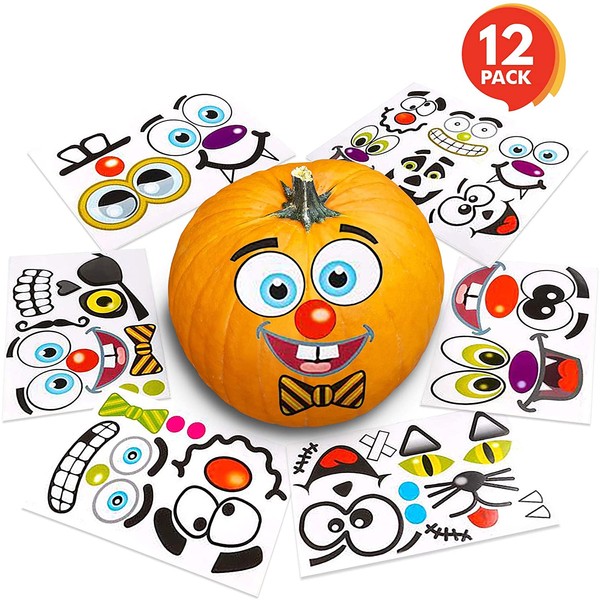ArtCreativity Halloween Pumpkin Decorating Stickers - 12 Sheets - Jack-o-Lantern Decoration Kit - 26 Total Face Stickers - Cute Halloween Decor Idea - Treats, Gifts, and Crafts for Kids- 3" x 5"