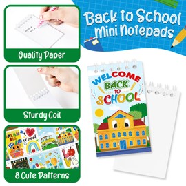 24 Pcs Welcome Back to School Mini Notebooks Colorful Spiral Pocket Notepads Memo Pads for Kids Students First Day of School Classroom Teacher Rewards Prize Gifts Goodie Bag Stuffers, 8 Designs