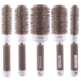Juego de cepillos térmicos redondos, profesionales de nano cerámica y barril iónico, 5 tamaños diferentes